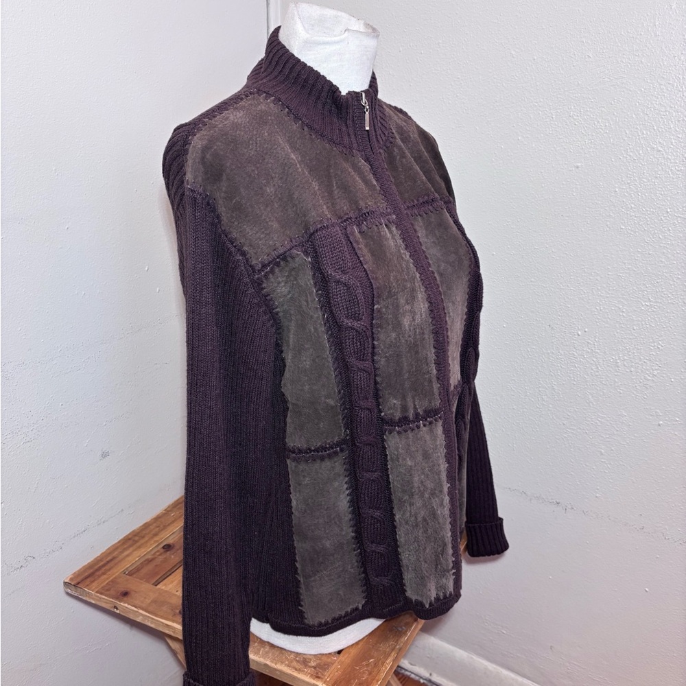 Erika Leather Patchwork Sweater Jacket - image 3